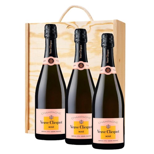 Veuve Clicquot Rose Label 75cl Treble Pine Wooden Gift Boxed (3 x 75cl)